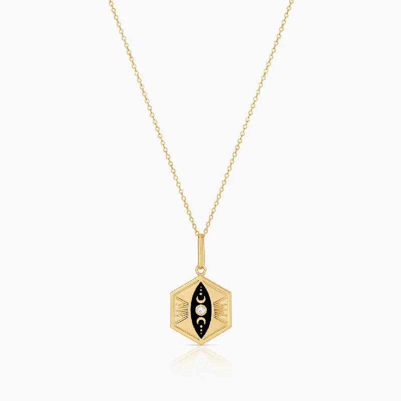 Elegant Gold Necklaces-Divine Feminine Black Enamel Necklace