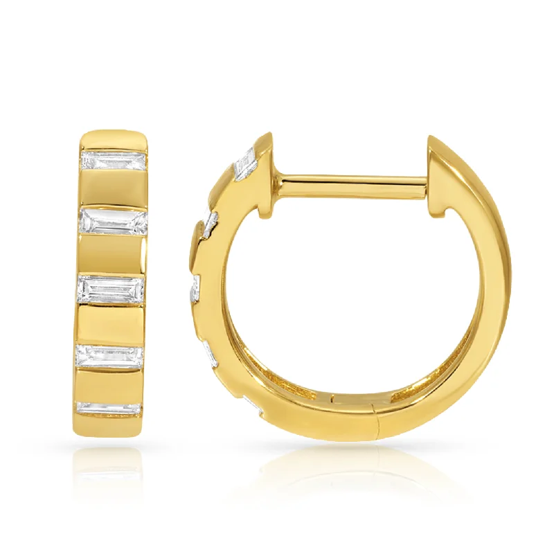 Classic Gold Earrings for Women-Segment Baguette Huggies