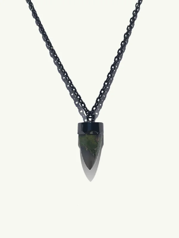 Boho Necklaces-Levant Amulet Pendant Necklace With Green Jasper In 18K Blackened Gold