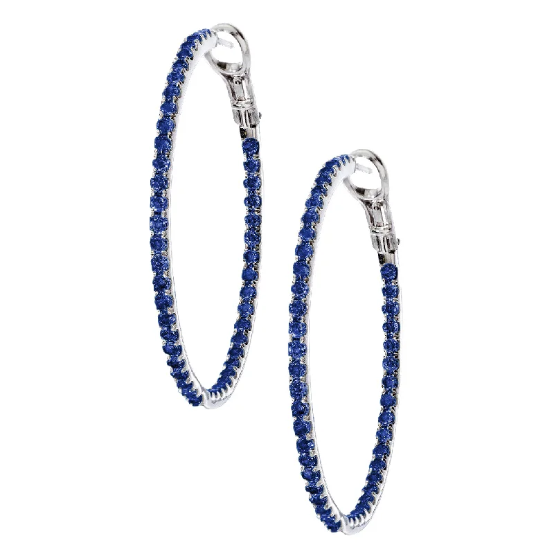 Luxury Gemstone Hoop Earrings-Mary Hoops Silver Blue Sapphire 2mm