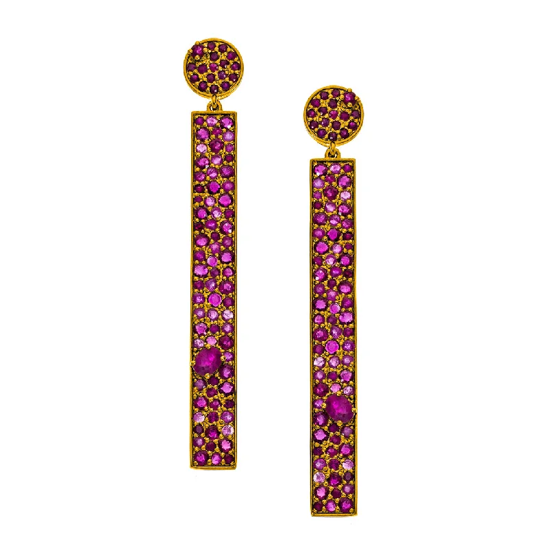 Designer Gemstone Earrings-Stardust Earrings Yellow Gold Ruby