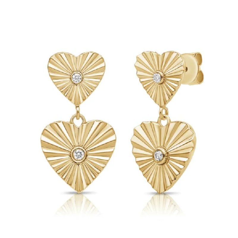 Trendy Gemstone Earrings-Double Fluted Heart Dangling Studs