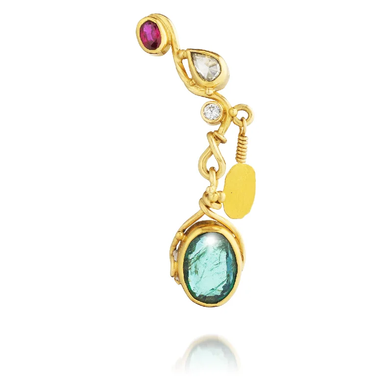 Elegant Pearl Earrings for Women-Seafire 18K & 24K Gold Earring w. Diamonds, Emeralds & Ruby