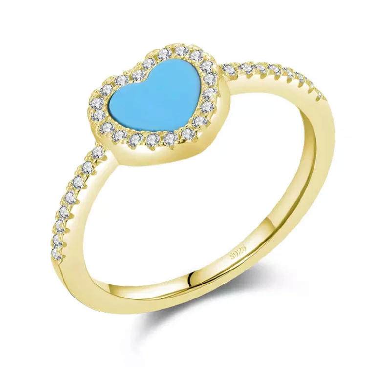 Simple Diamond Promise Rings-Turquoise Heart Ring