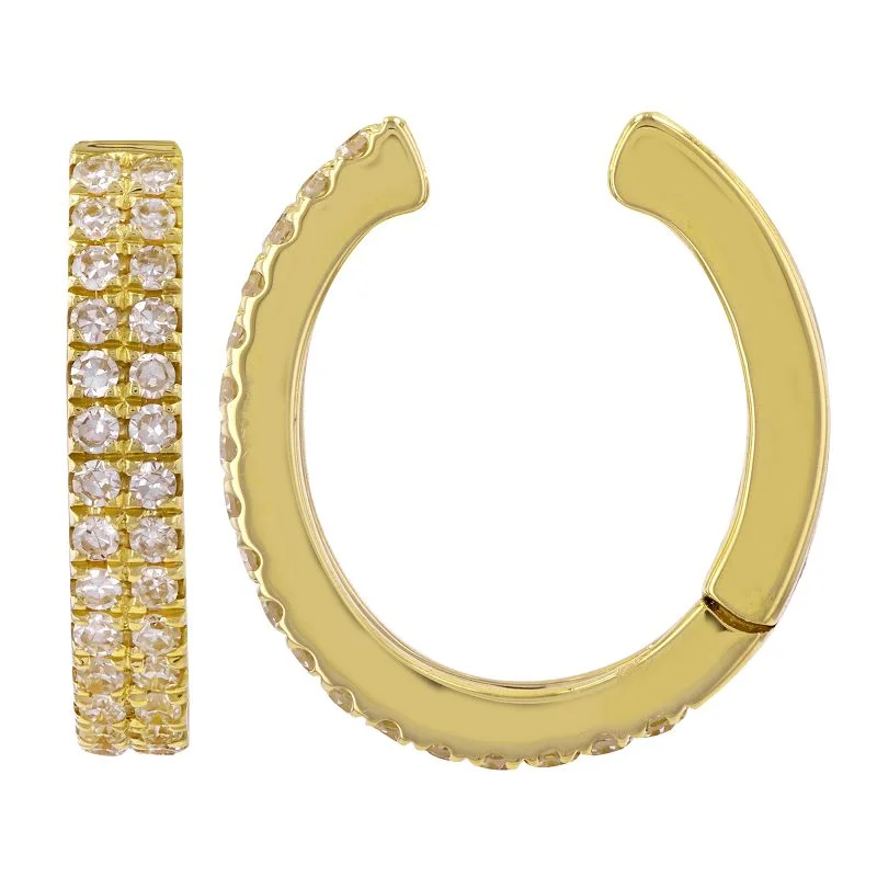 Silver and Gold Hoop Earrings-Double Row Diamond Pave Ear Cuff