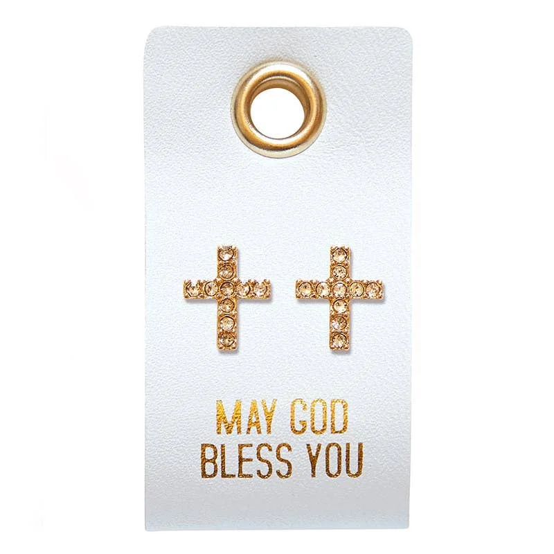 Simple Drop Hoop Earrings-May God Bless You - Straight Cross Earrings