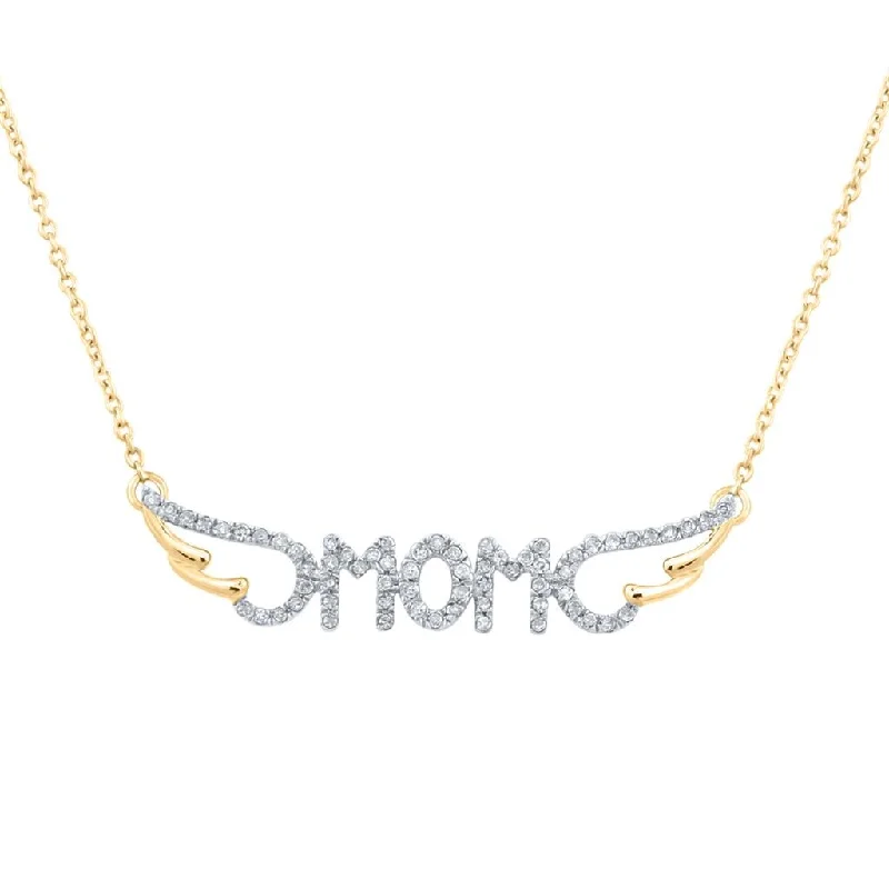 Simple Necklaces-Mom Wings Diamond Pendant Necklace 10K Gold