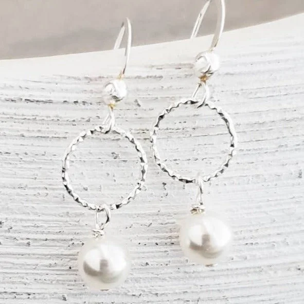 Custom Crystal Earrings for Women-Silver Diamond Cut w/Crystal Pearls Earrings- White