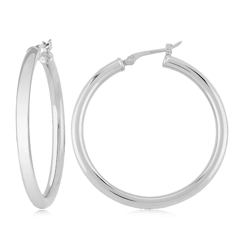 Geometric Drop Gemstone Earrings-2.5x25mm White Gold Hoop Earrings