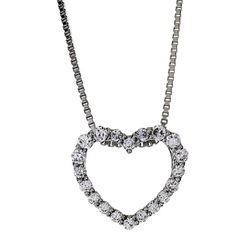 Personalized Name Necklaces-14K White Gold Diamond Heart Pendant Necklace