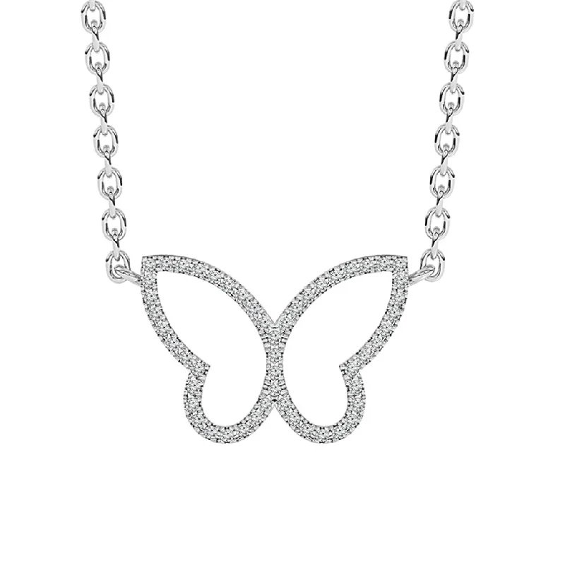 Monogram Necklaces-10K White Gold Diamond Butterfly Necklace