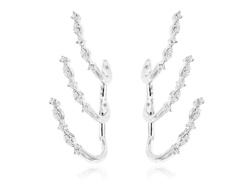 Gold Crystal Hoop Earrings-Three Row Diamond Earring