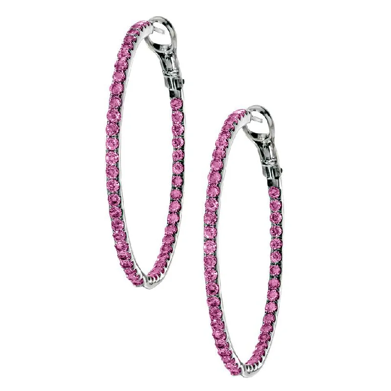 Modern Hoop Drop Earrings-Mary Hoops Silver Pink Sapphire 2mm