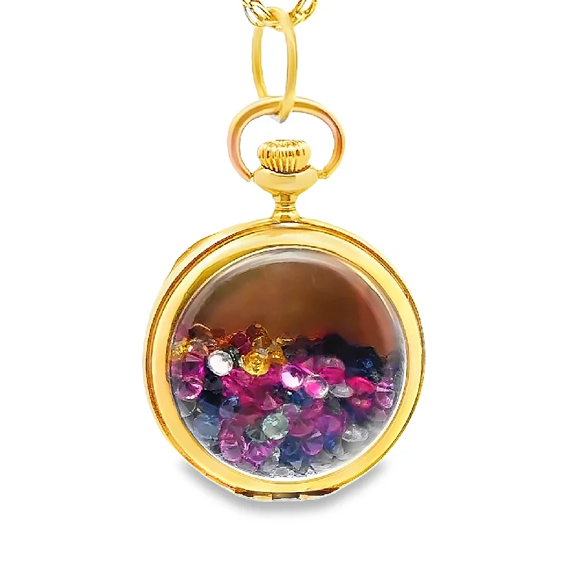 Bridesmaid Necklaces-Lab Colored Stones Pocket Watch Shaker Necklaces