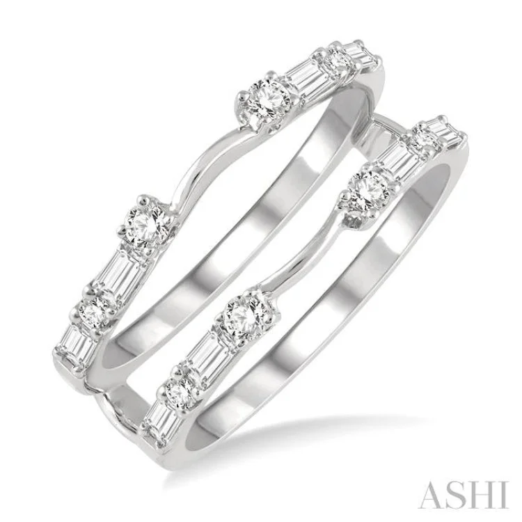 Designer Custom Wedding Ring Sets-5/8 ctw Baguette and Round Cut Diamond Insert Ring in 14K White Gold