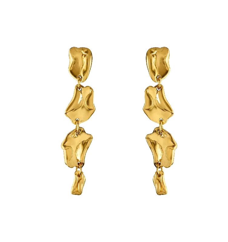 Simple Crystal Drop Earrings for Women-Long Wave Drop Gold Plated Earrings