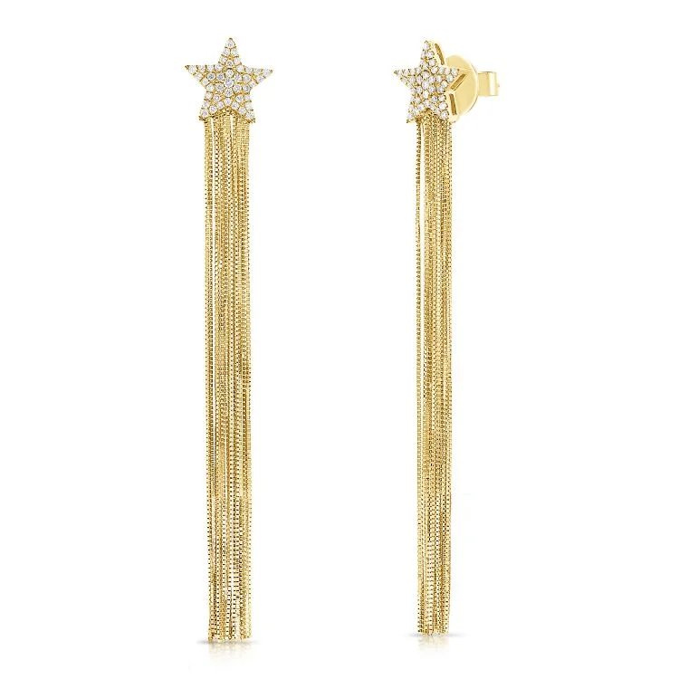 Bold Gold Earrings-Statement Tassel Star Earrings