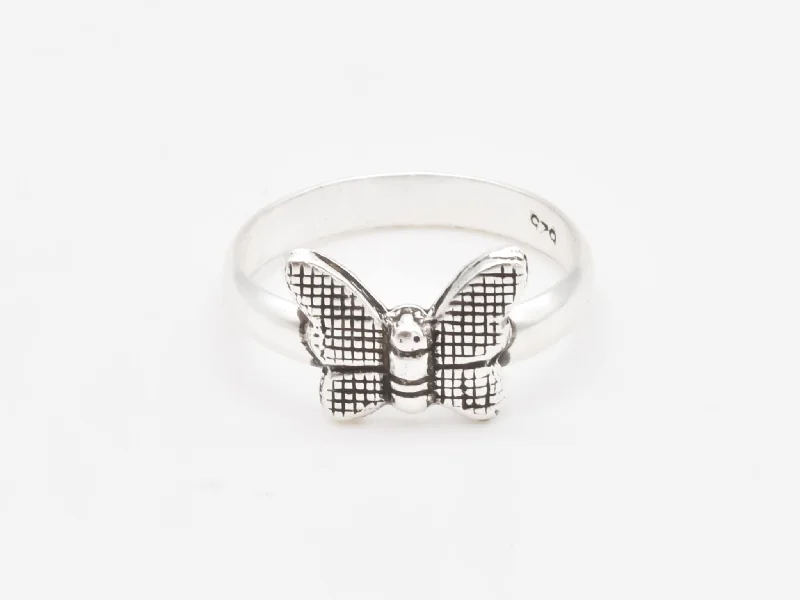 Custom Gold Rings for Women-Silver Butterfly Ring - Dainty Butterfly Band - Cute Silver Ring