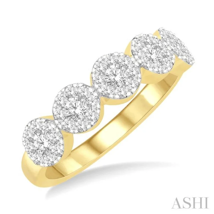 Custom Wedding Ring Bands for Women-3/4 ctw 5-Stone Lovebright Round Cut Diamond Ring in 14K Yellow & White Gold