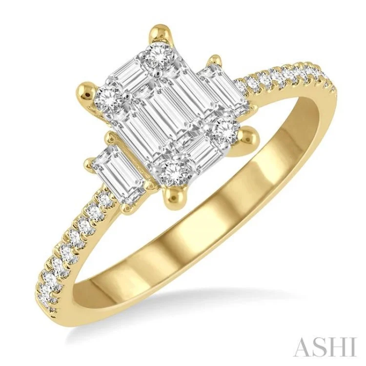 Fashionable Engagement Rings with Birthstones-5/8 ctw Fusion Baguette and Round Cut Diamond Fashion Ring in 14K Yellow and White Gold