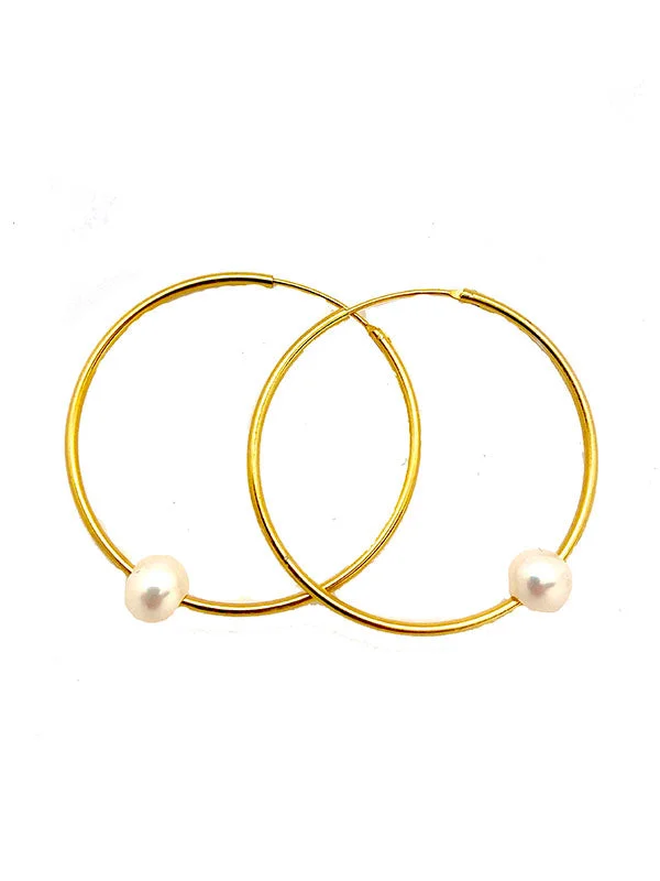 Unique Gold Earrings-Pearly Hoops Earrings