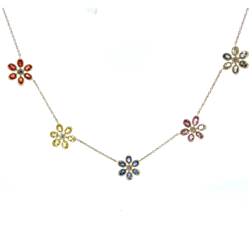 Engraved Name Necklaces-John Apel Multi Color Sapphire And Diamond Floral Necklace