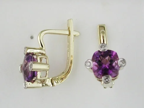 Simple Hoop Earrings for Women-14k yellow gold cushion amethyst with diamond accents