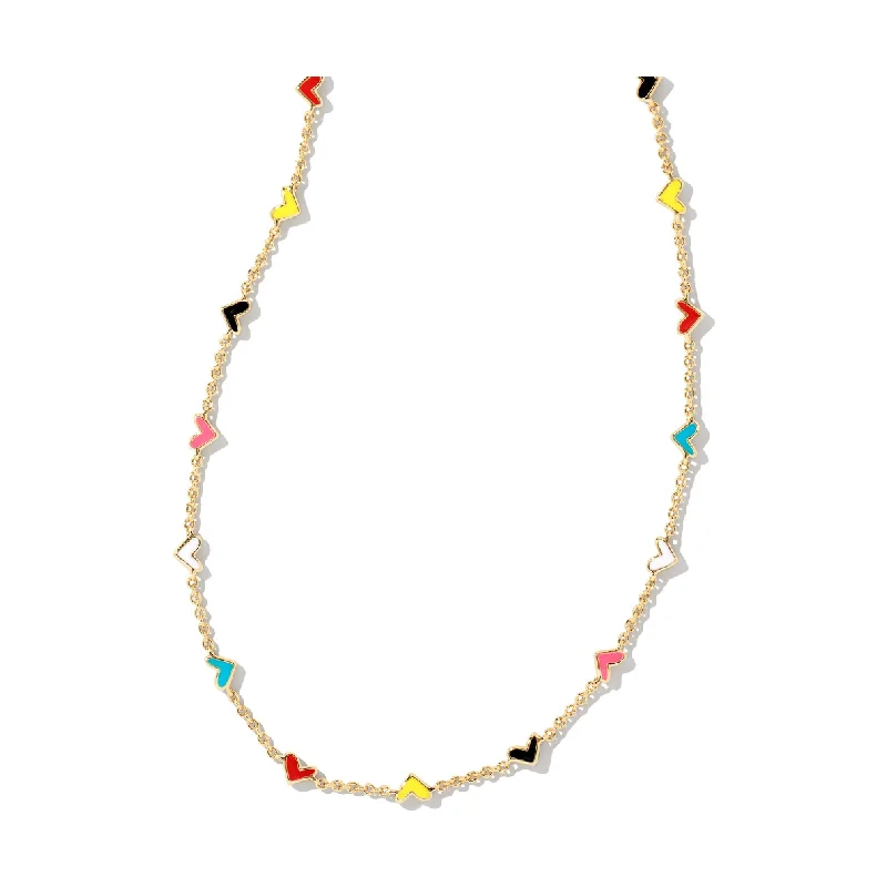 Customizable Necklaces-Kendra Scott Gold Haven Heart Strand Necklace in Multi Mix