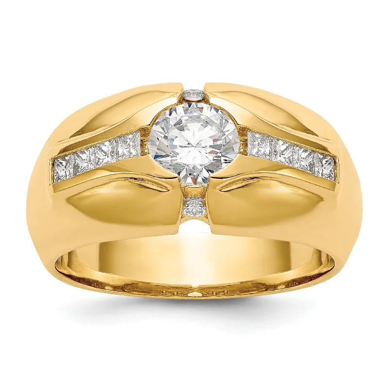 Custom Women’s Wedding Bands-0.45ct. CZ Solid Real 14K Men's Semi Mount Wedding Band Ring