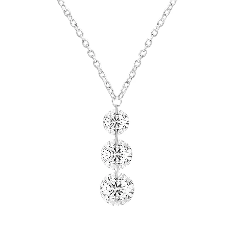 Natural Gemstone Necklaces-14K White Gold ‘Naked Diamonds’ Triple Drop Necklace