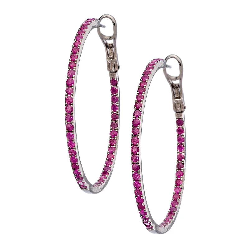 Gold Drop Earrings with Crystals-Mary Hoops Silver Ruby 2mm