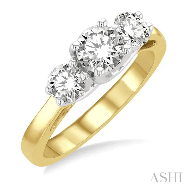 Customizable Wedding Ring Sets-1.25CTRDDM THREE STONE RG YW 14K-G*