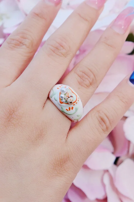 Unique Vintage Rings-Sea Shell Painted Stacking Ring