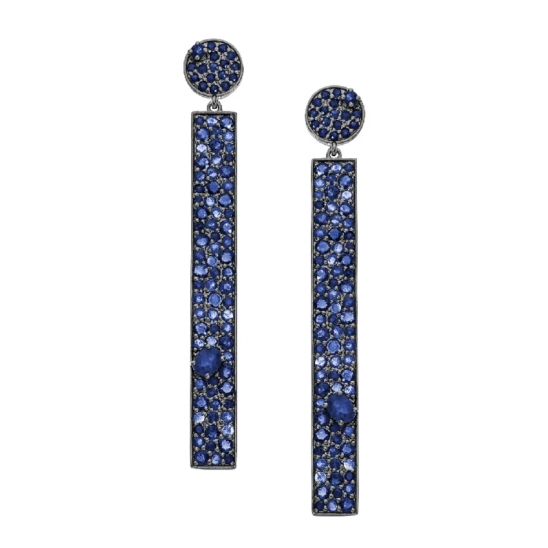 Luxury Drop Hoop Earrings-Stardust Earrings Silver Sapphire