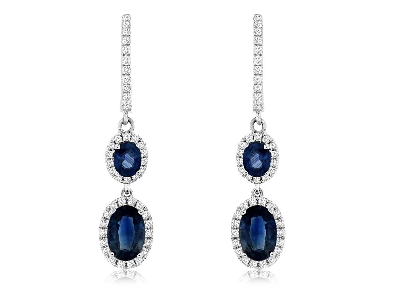 Luxury Drop Hoop Earrings-Double Sapphire & Diamond Drop Earrings