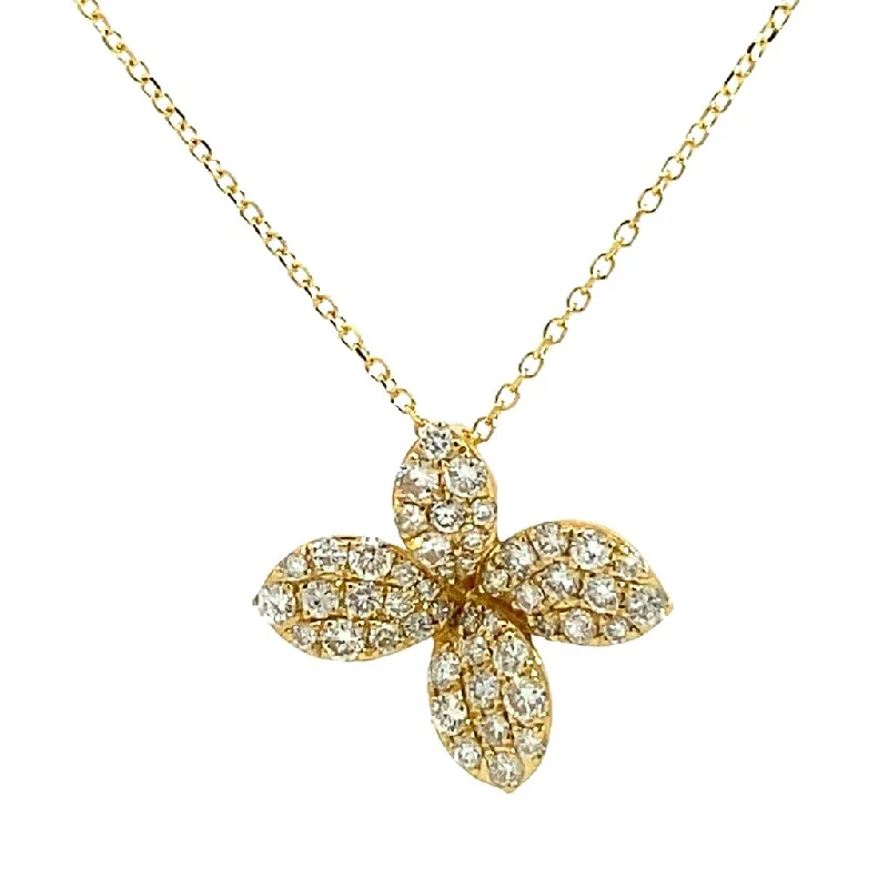 Fashion Necklaces-18K Yellow Gold Diamond Flower Pendant Necklace