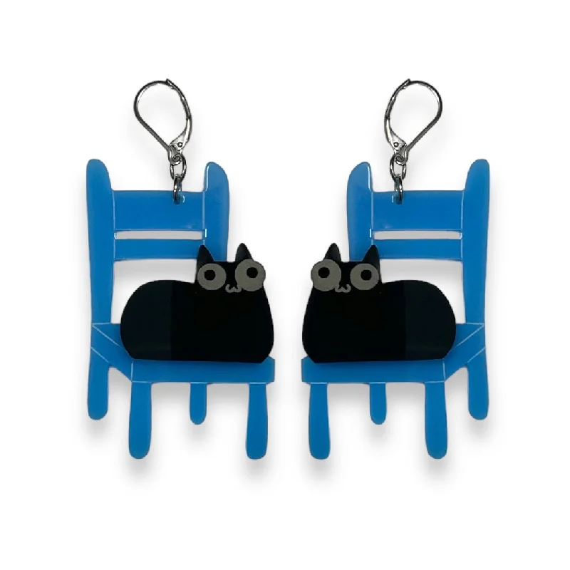 Simple Hoop Drop Earrings-Sarah's Scribbles Cat on Chair Earrings