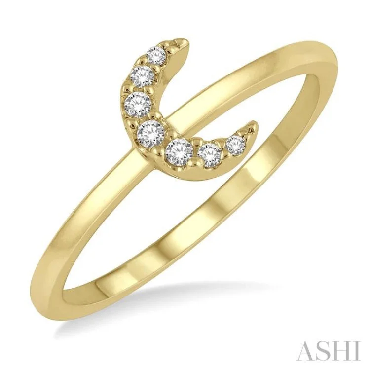 Affordable Wedding Band Sets for Couples-1/20 ctw Crescent Round Cut Diamond Petite Fashion Ring in 14K Yellow Gold