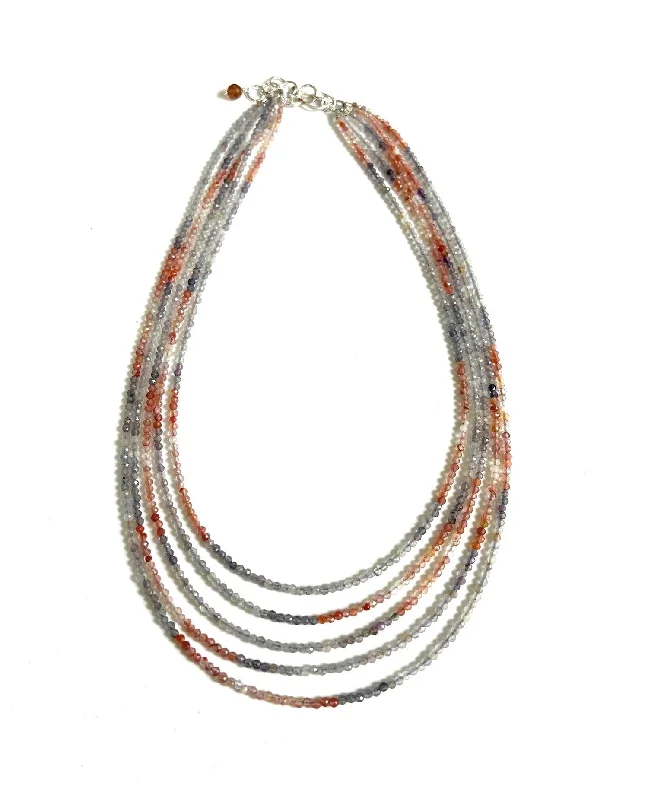 Dainty Necklaces-ANN LIGHTFOOT - FIVE TRAND IOLITE AND CARNELIAN STRAND NECKLACE