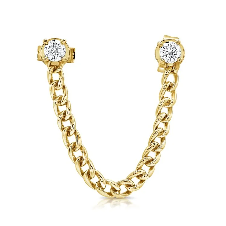 Classic Drop Hoop Earrings-Diamond Double Stud Cuban Chain Earring