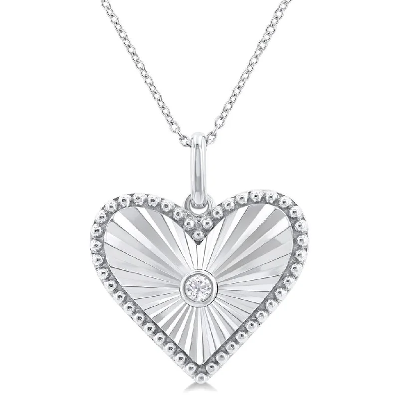 Elegant Necklaces-Sterling Silver Heart Medallion Diamond Pendant Necklace