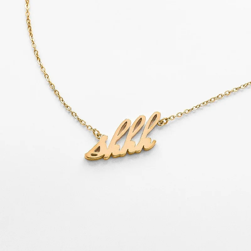 Pearls And Gold Necklaces-Shhh Script Necklace