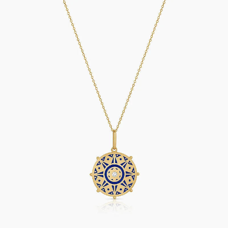 Bridal Set Necklaces-Karmic Wheel Blue Enamel Necklace