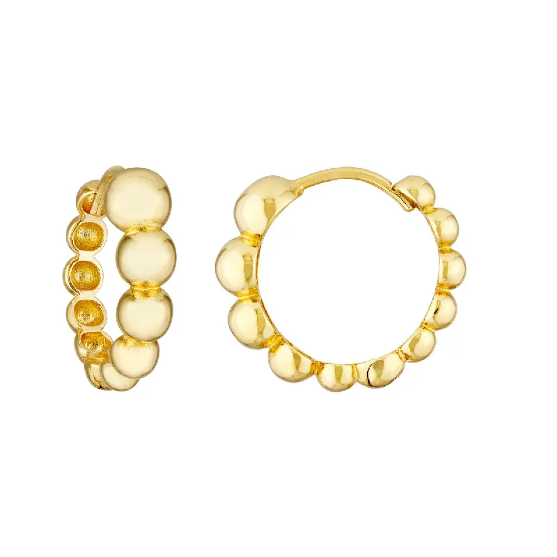 Trendy Gemstone Drop Earrings-Puffy Gold Beaded Hoop Earrings