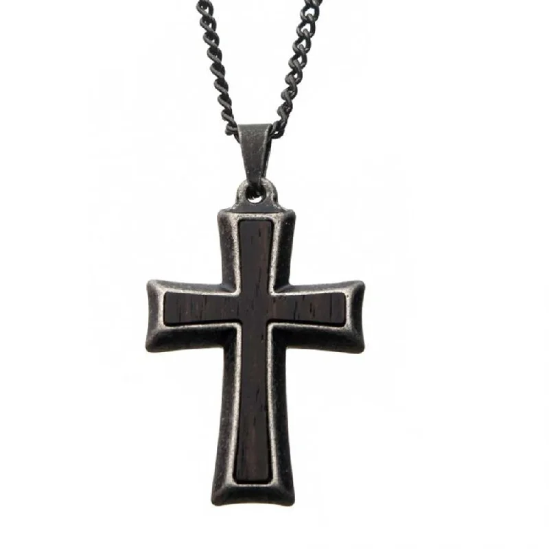 Silk Thread Necklaces-Stainless Steel Antique Finish Cross Pendant Necklace