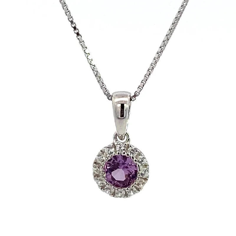 Citrine Necklaces-June Birthstone Pendant: Sterling Silver Synthetic Alexandrite Halo Pendant Necklace