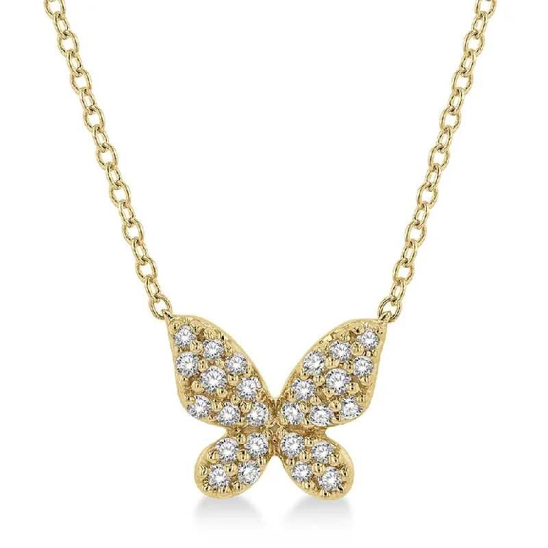 Personalized Gold Necklaces-10K Yellow Gold Petite Butterfly Diamond Necklace