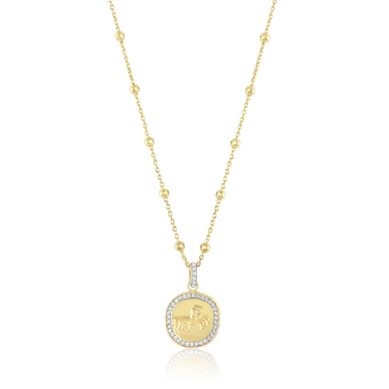 Boho Necklaces-14K Yellow Gold Overlay White Zircon Pave Running Rose Medallion Pedant Necklace