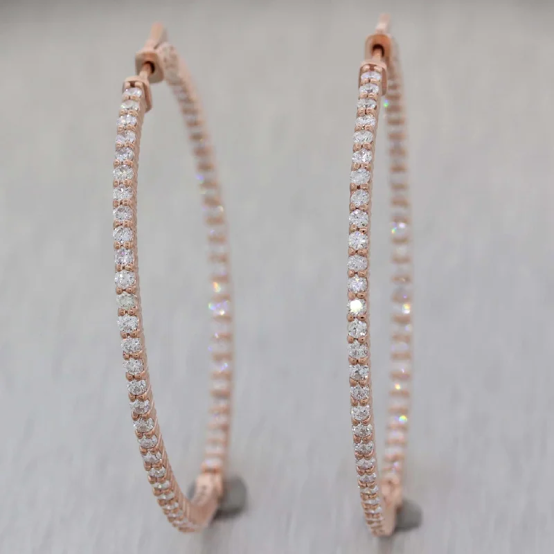 Trendy Gemstone Earrings-Modern Thin 14k Rose Gold 2.36ctw Diamond In & Out Hoops