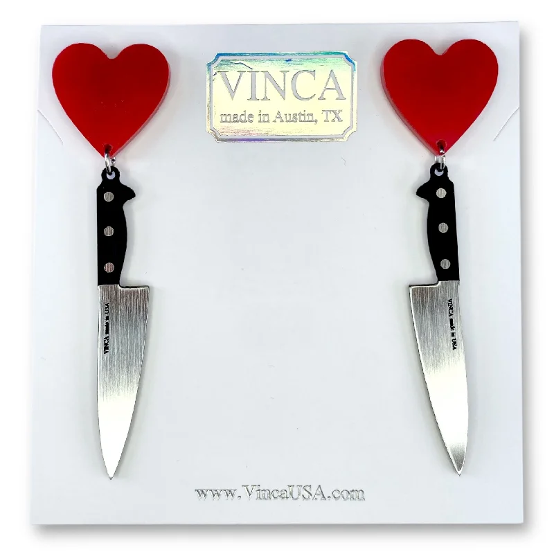 Luxury Silver Drop Earrings-I Heart Knives Earrings in SASSY